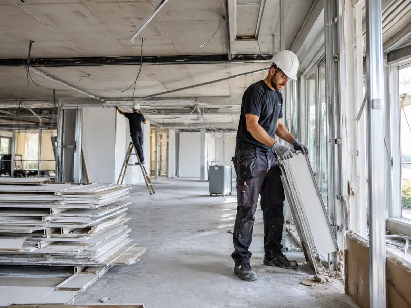 Moderner Innenausbau mit Trockenbauwänden und abgehängter Decke