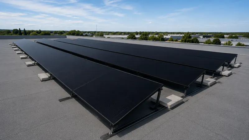 Aufgeständerte Fullblack-Photovoltaikmodule auf einem Gewerbeflachdach